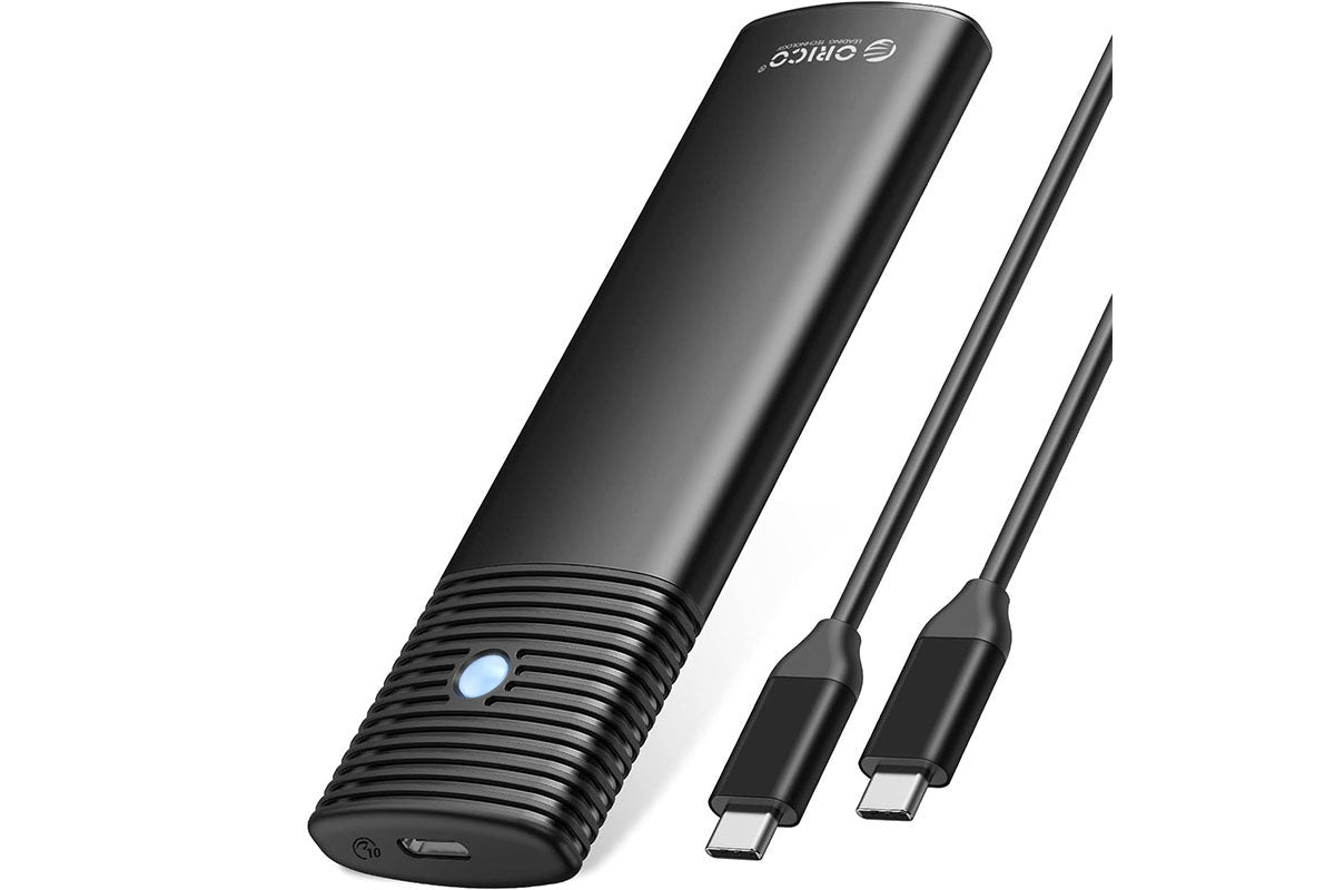 Close-up of USB C port on SSD enclosure