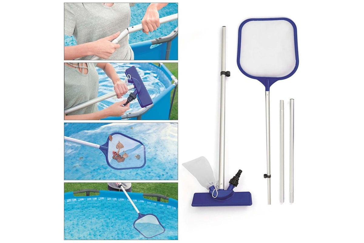Swimming pool cleaner kit showing suction hose connection