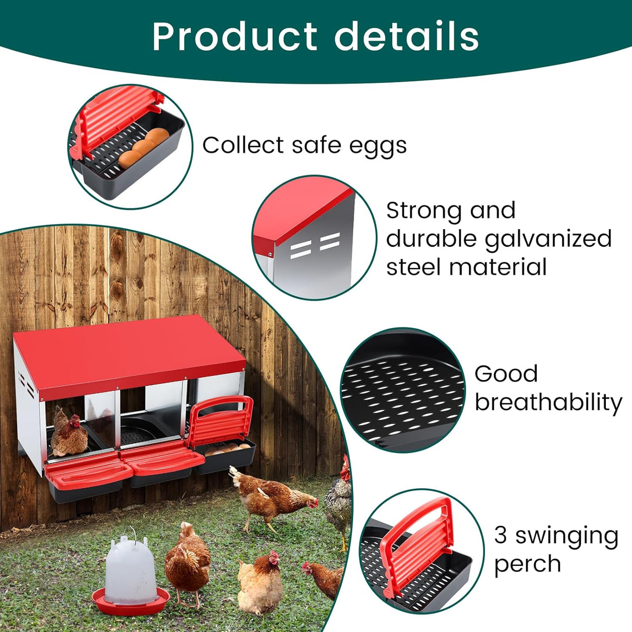 Wall mounted chicken nesting box with perches