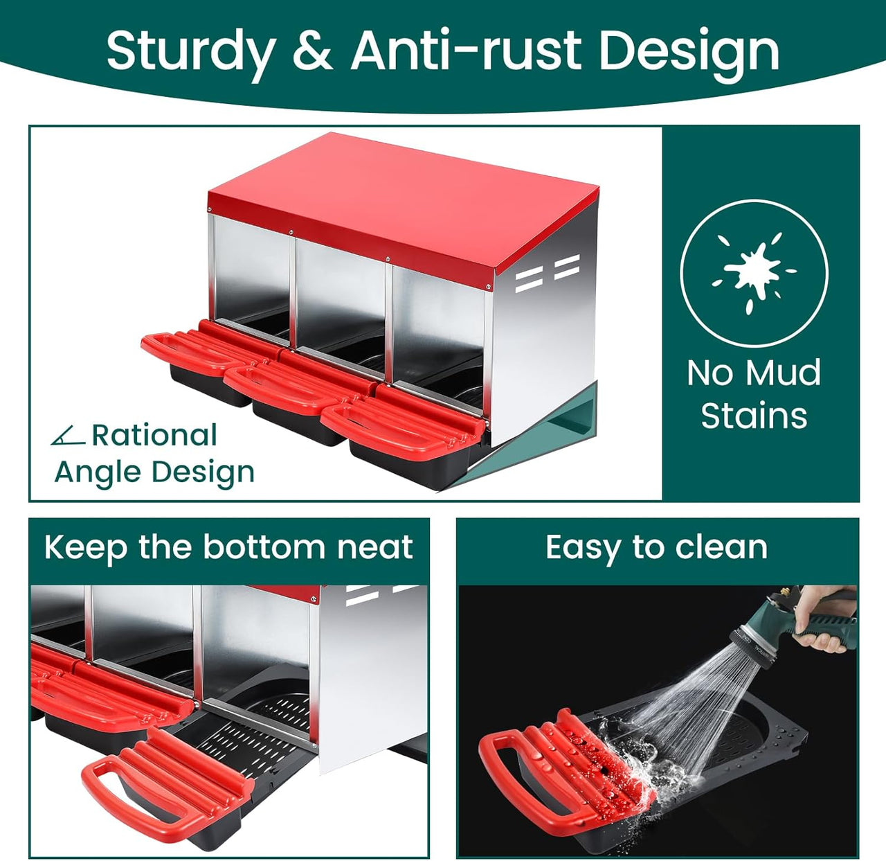 Nesting box angled trays for egg roll away
