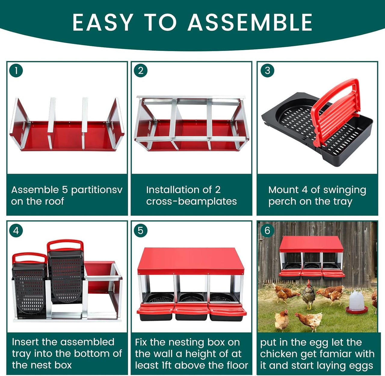 Chicken nesting box with red cover lid