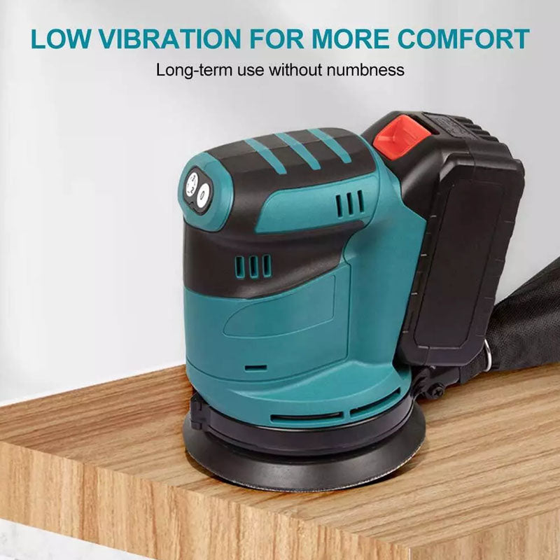 Orbital sander used on wooden surface