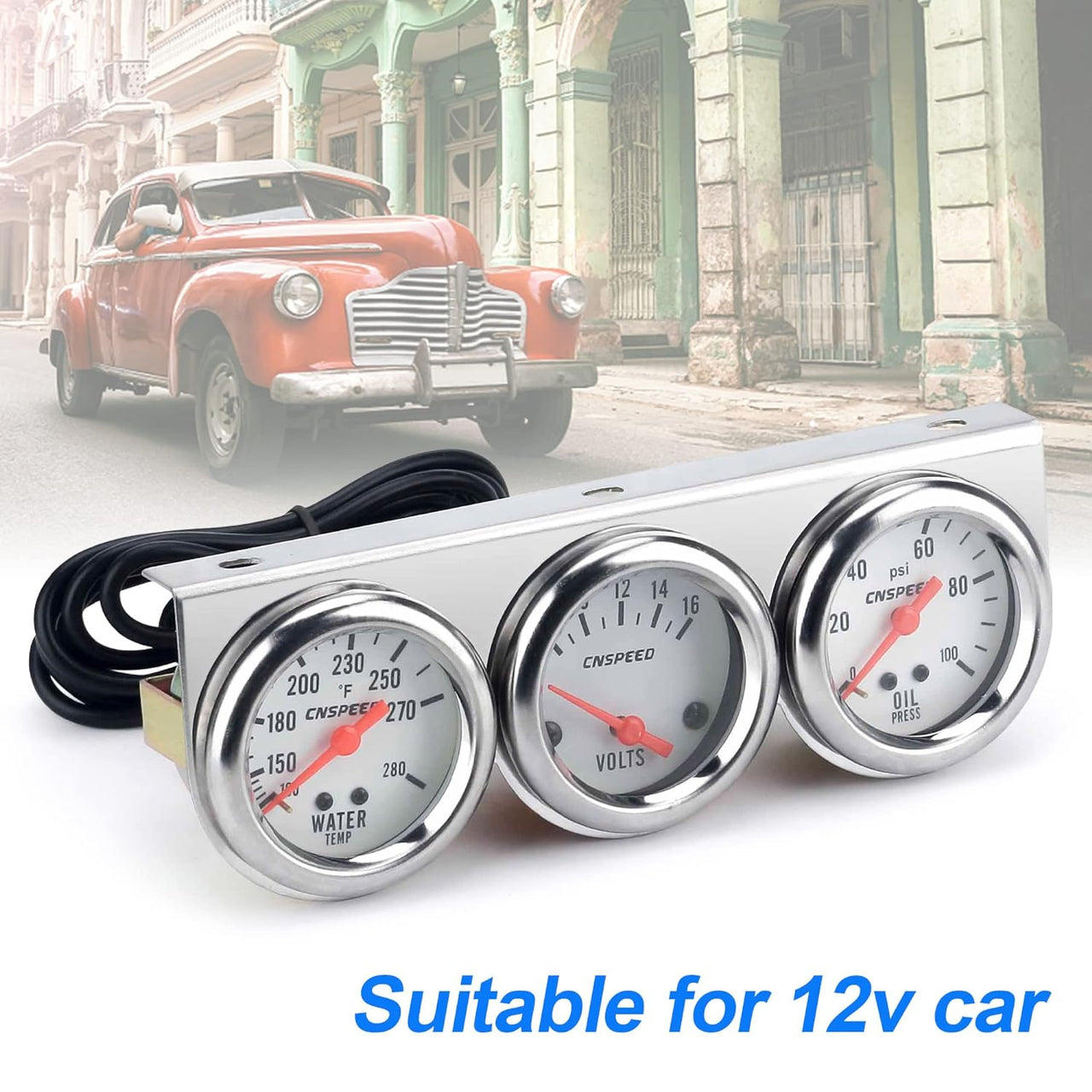52mm Triple Kit Water Temperature Gauge Voltmeter Oil Pressure Gauge