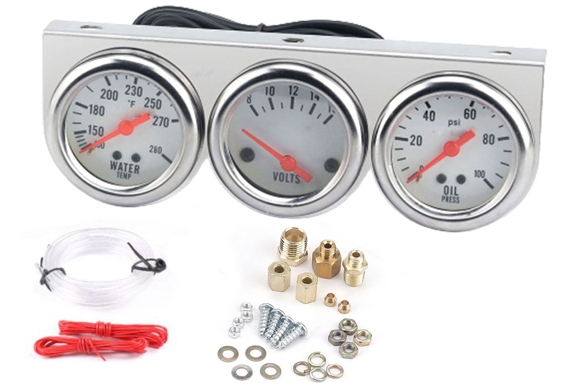 52mm Triple Kit Water Temperature Gauge Voltmeter Oil Pressure Gauge