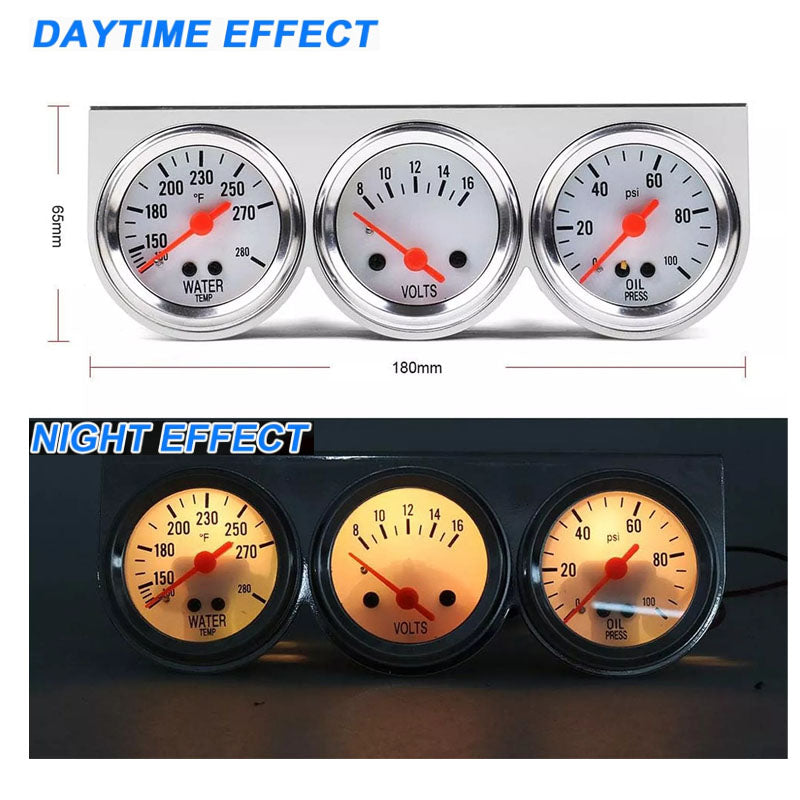 52mm Triple Kit Water Temperature Gauge Voltmeter Oil Pressure Gauge