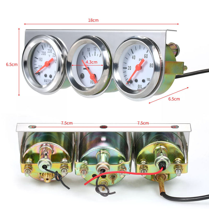 52mm Triple Kit Water Temperature Gauge Voltmeter Oil Pressure Gauge