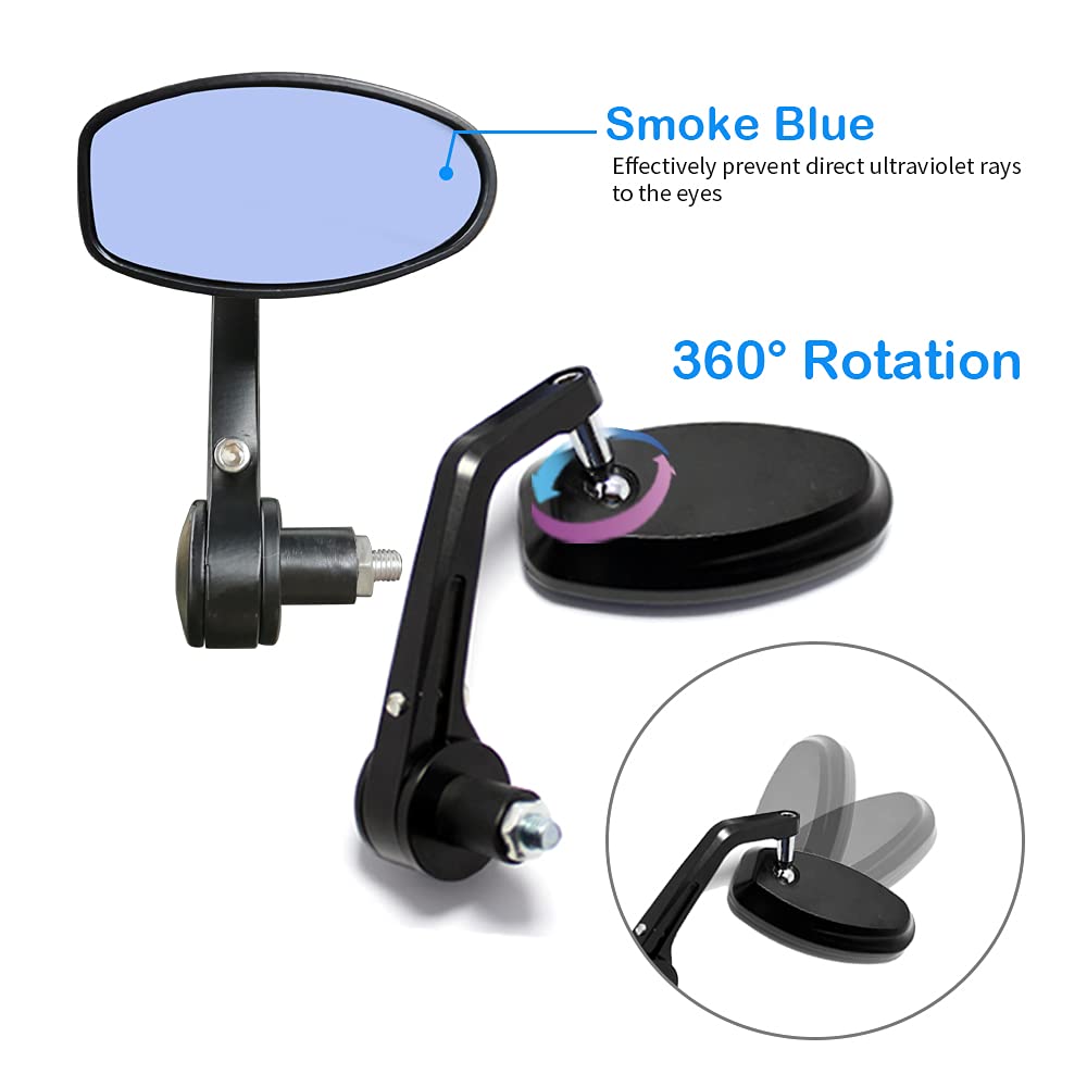 Motorcycle mirror showing mounting on chopper handlebar