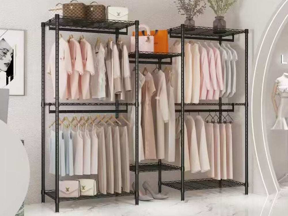 Metal Wardobe Rack Metal Wardrobe Clothes Rack Black Adjustable Shelves – Homyspire