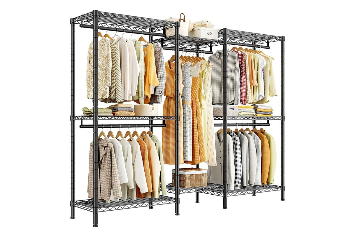 Metal Wardobe Rack Metal Wardrobe Clothes Rack Black Adjustable Shelves – Homyspire