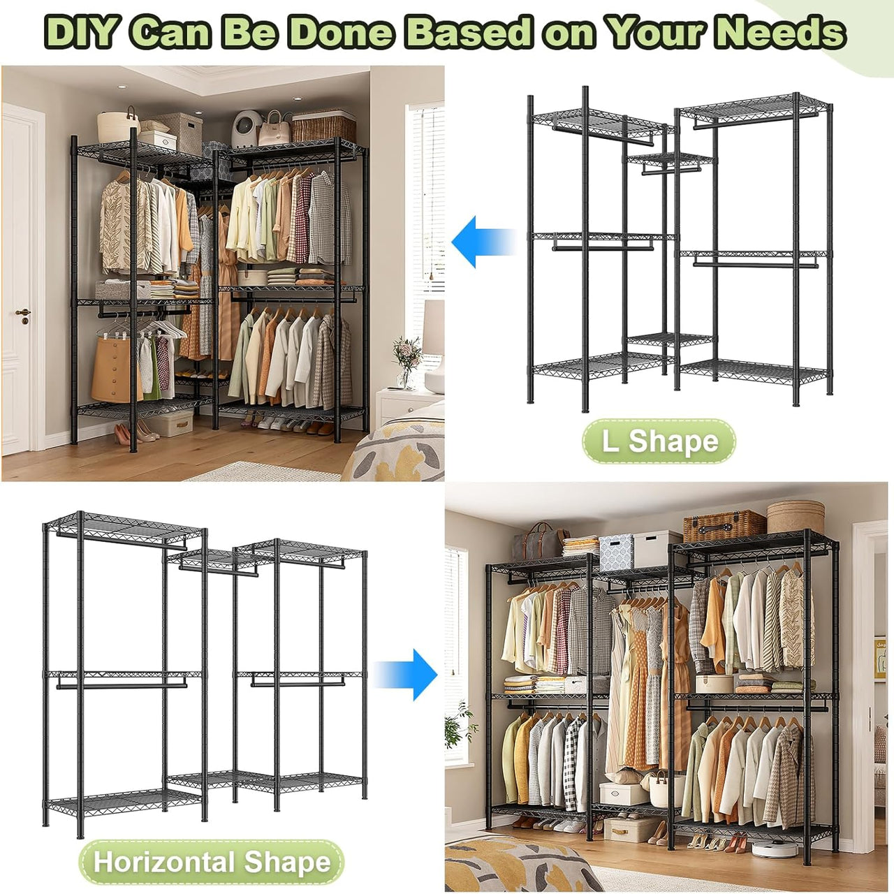 Metal Wardobe Rack Metal Wardrobe Clothes Rack Black Adjustable Shelves – Homyspire