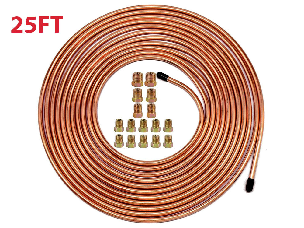 Brake Line Tubing Kit 3/16" OD 25 FT Coil Roll with Fittings