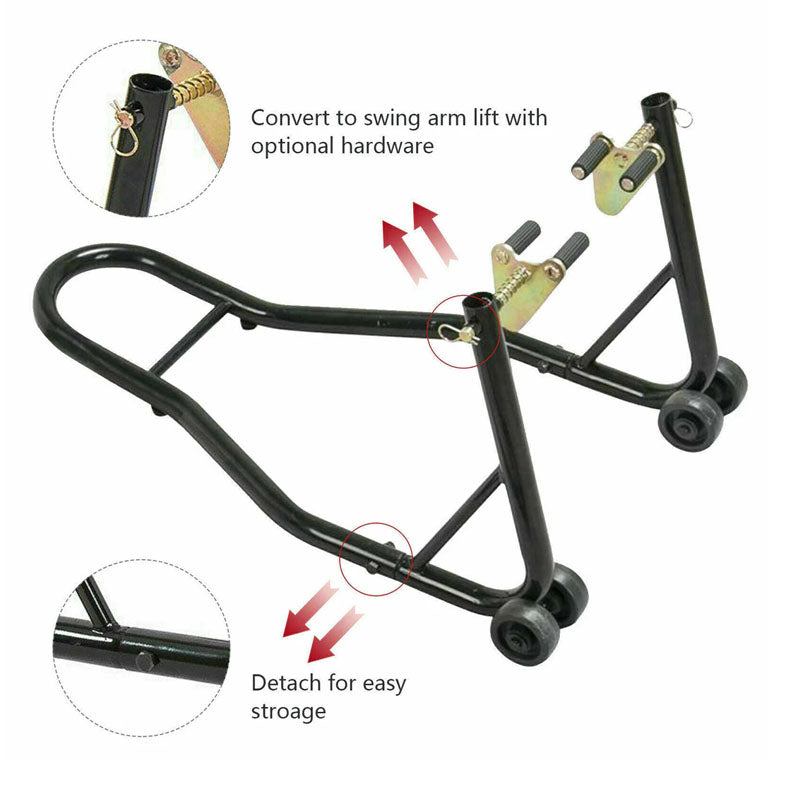 Stand lifting motorcycle front wheel