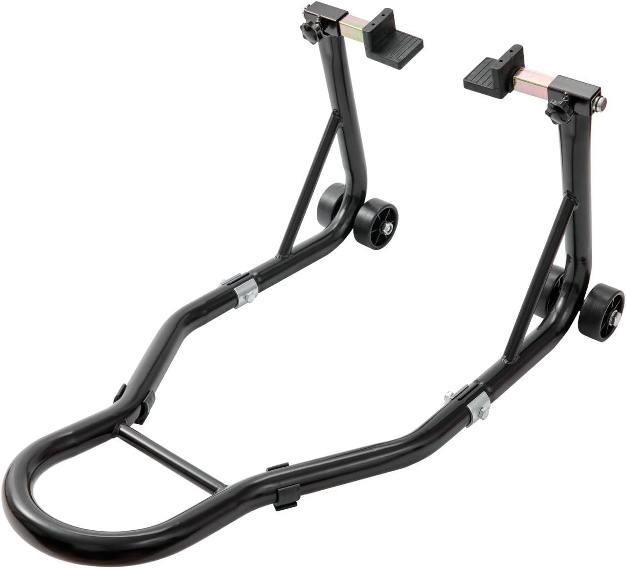 Four 3-inch casters on motorcycle rear stand