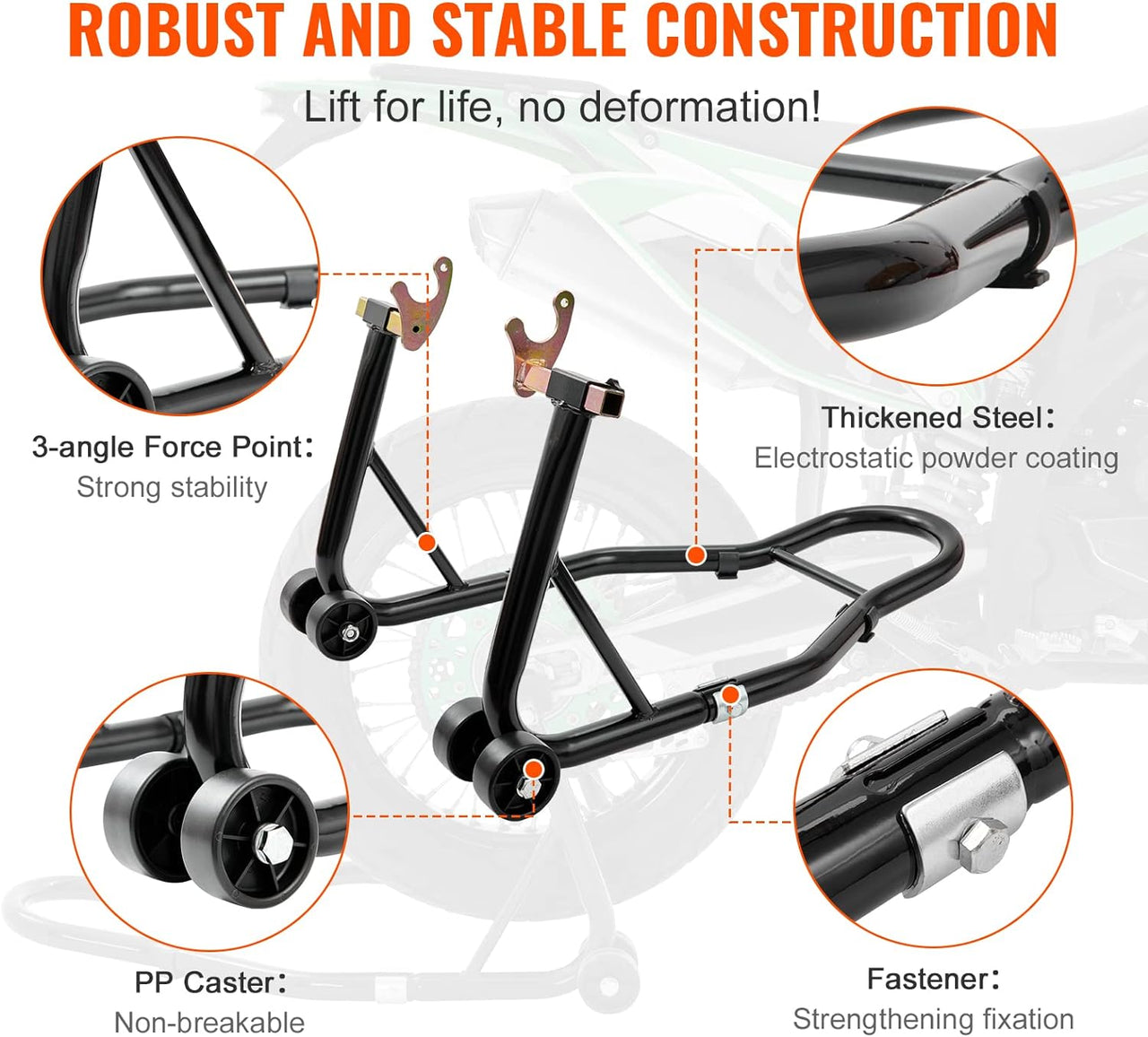 Motorcycle rear stand assembled with detailed guide