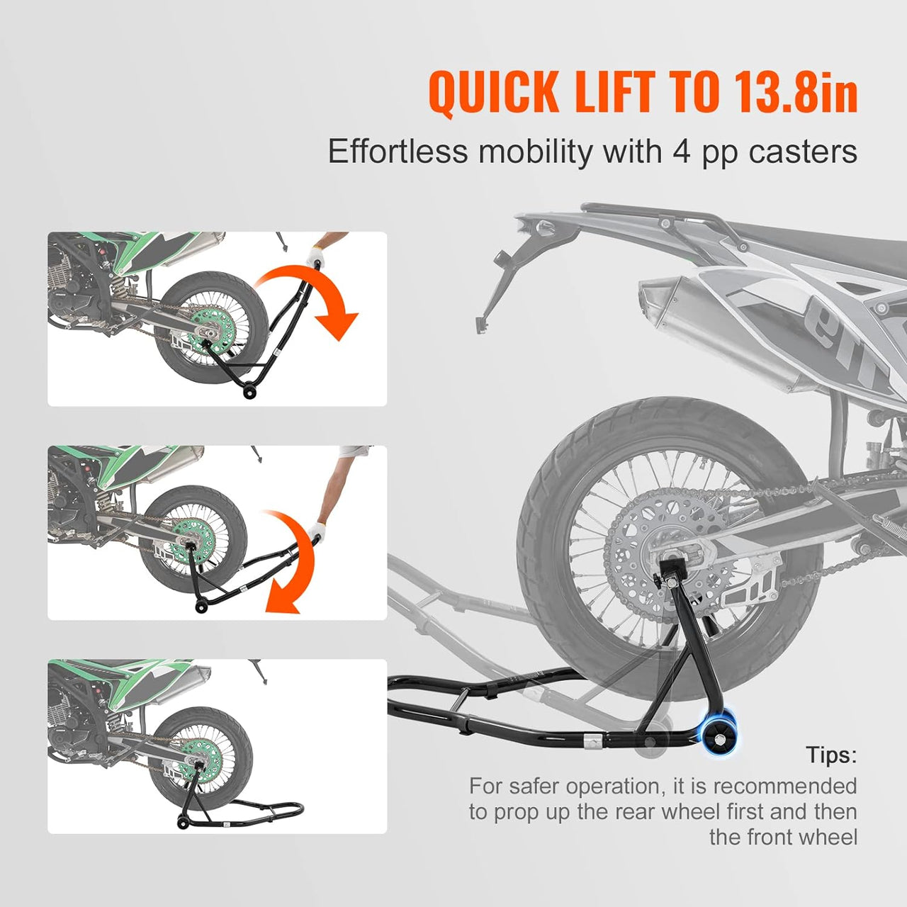 Motorcycle stand supporting bike for maintenance