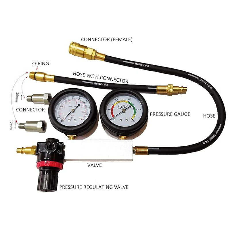 Leak tester hose attached to engine cylinder