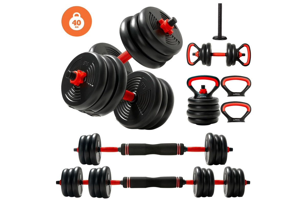 Dumbbell set with included kettlebell base