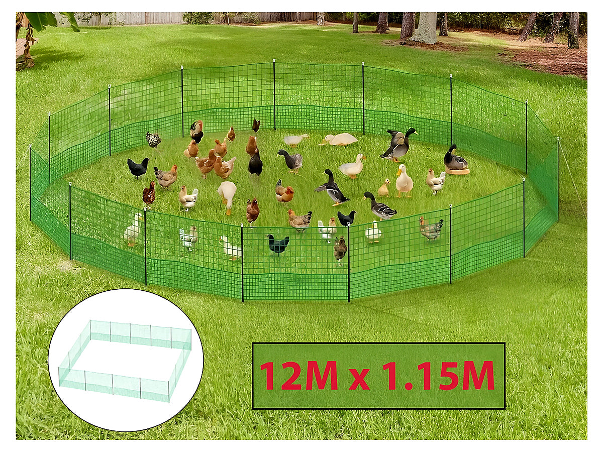 12M Chicken Fence Hen Poultry Coop Farm Runs Mesh Cage Net Habitat Safe House Pen
