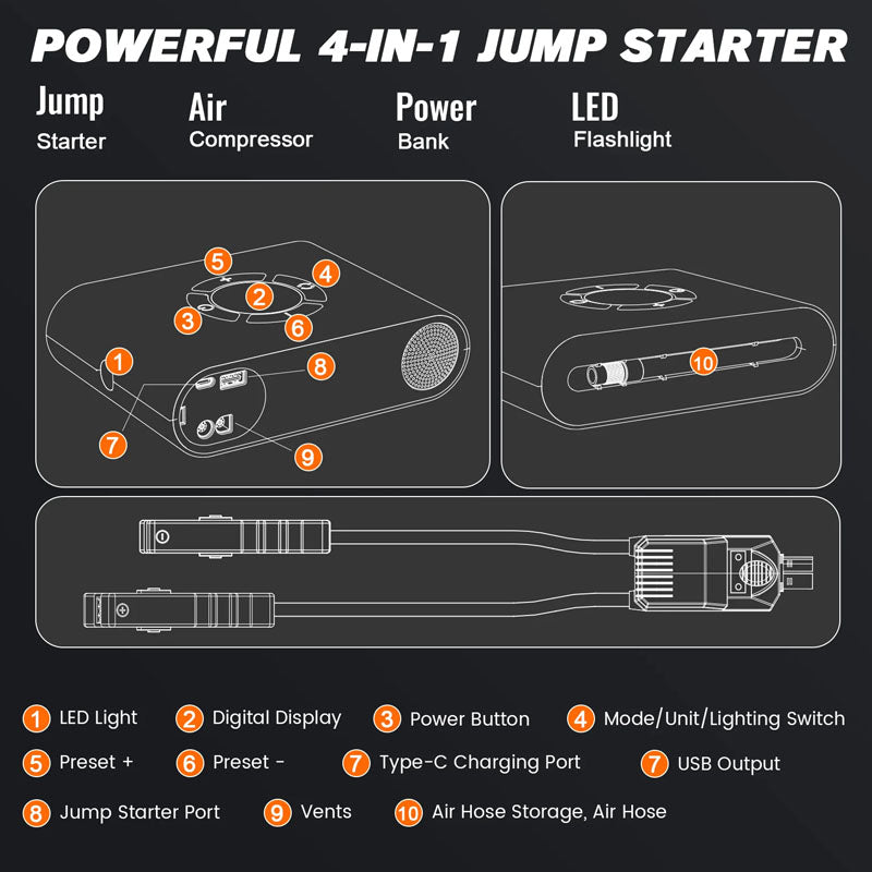 Car Jump Starter with Air Compressor