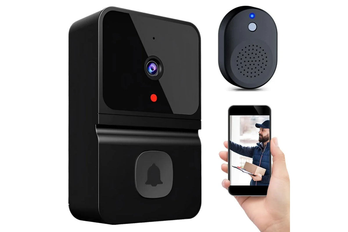 Smart WiFi video doorbell black with wide angle lens