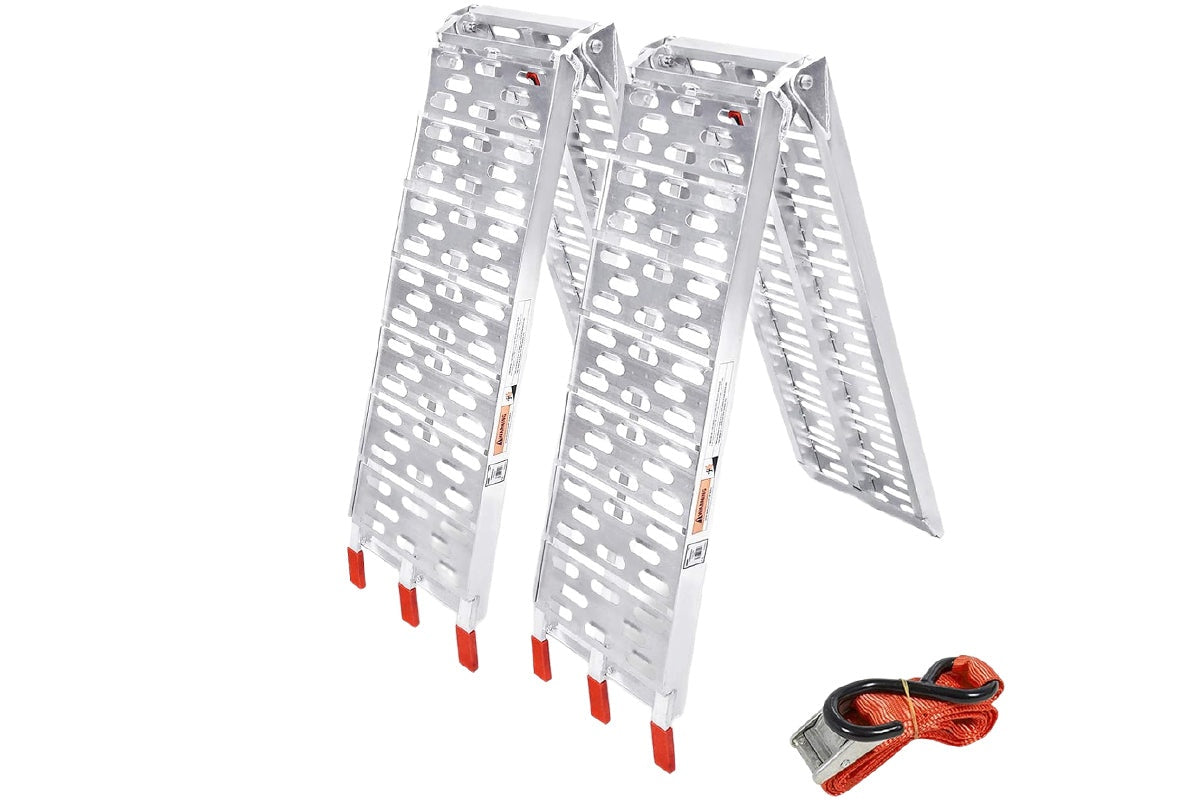 Side view of aluminium loading ramp showing textured surface