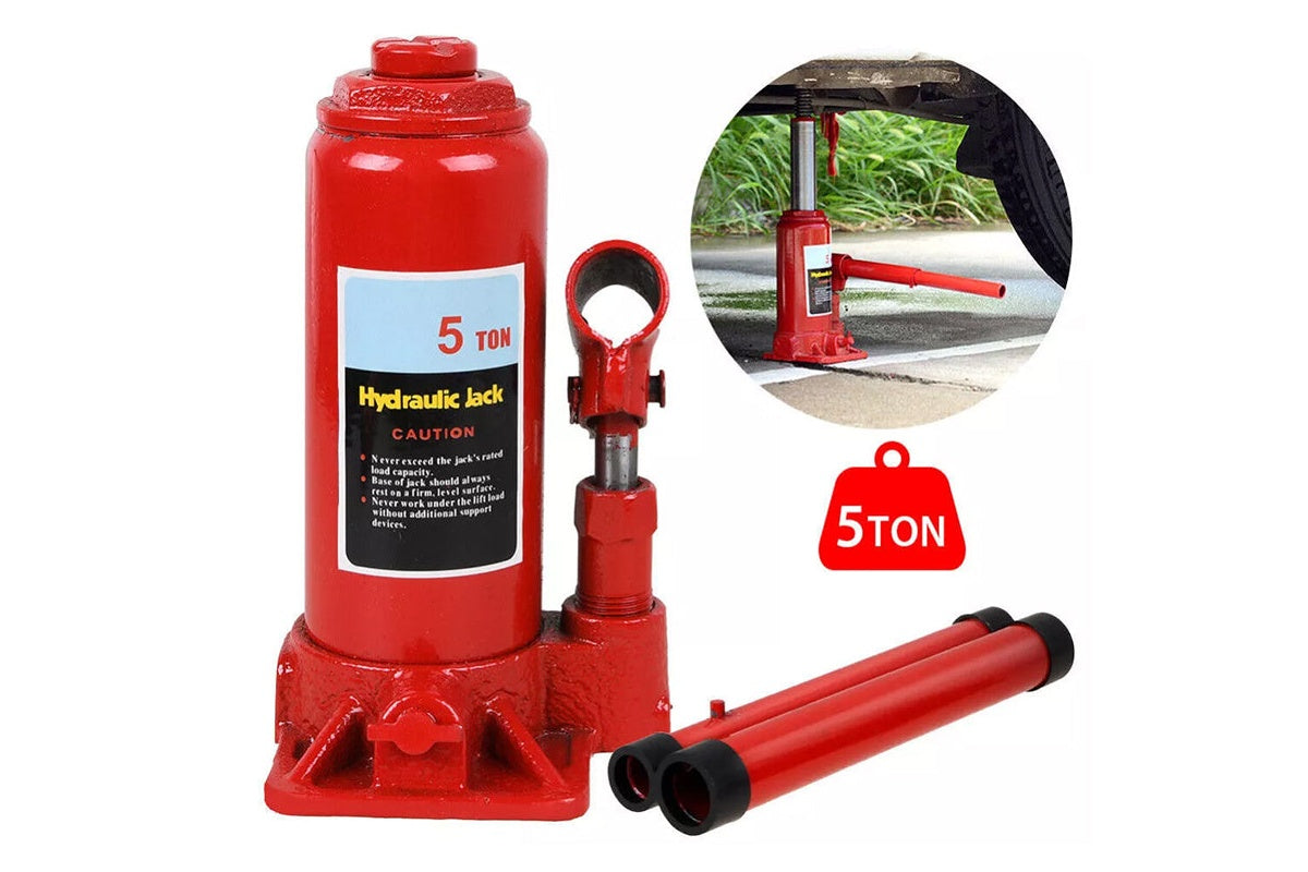 Bottle jack with safety warning label