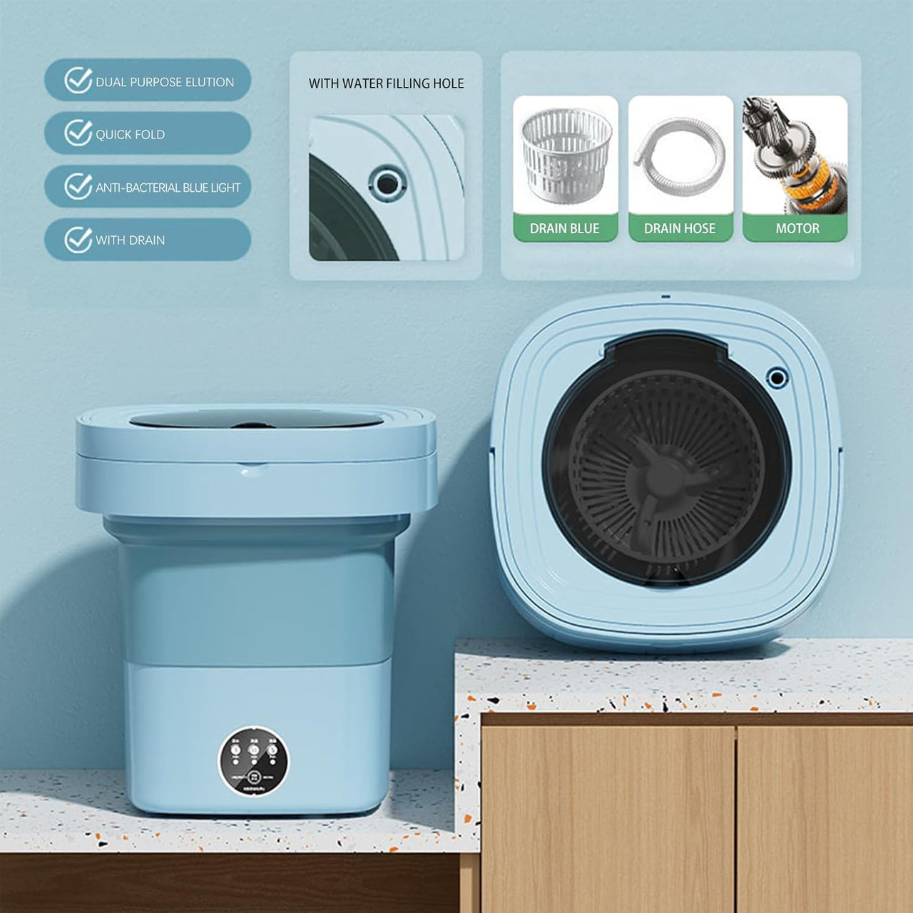 Washing Machine 8L Portable Foldable Collapsible Laundry Bucket
