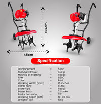 Thumbnail for Rotary Hoe Tiller Cultivator 52CC Heavy Duty 2 Stroke