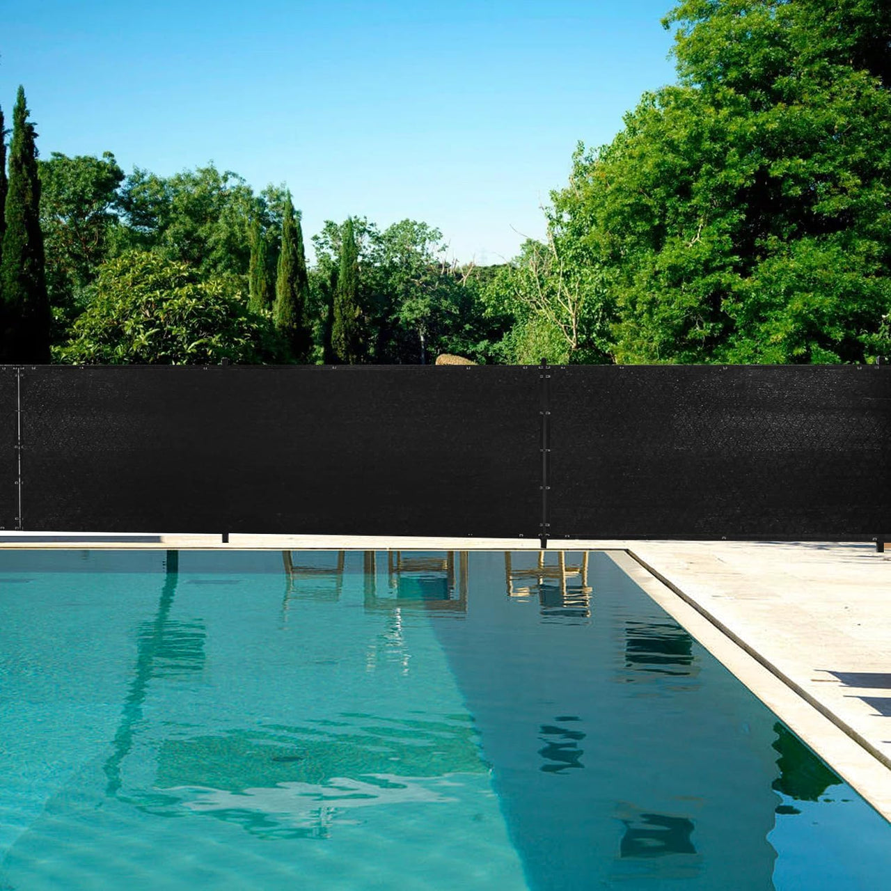Black privacy netting rolled up