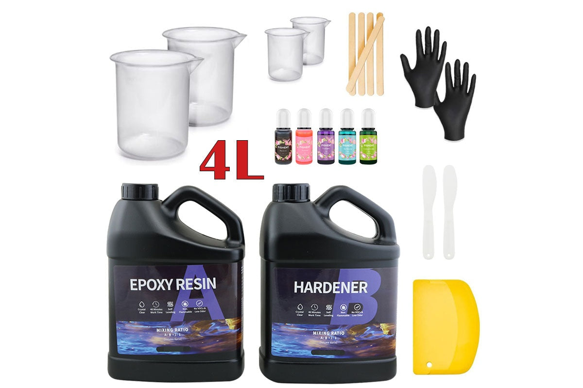 Epoxy resin kit contents laid out