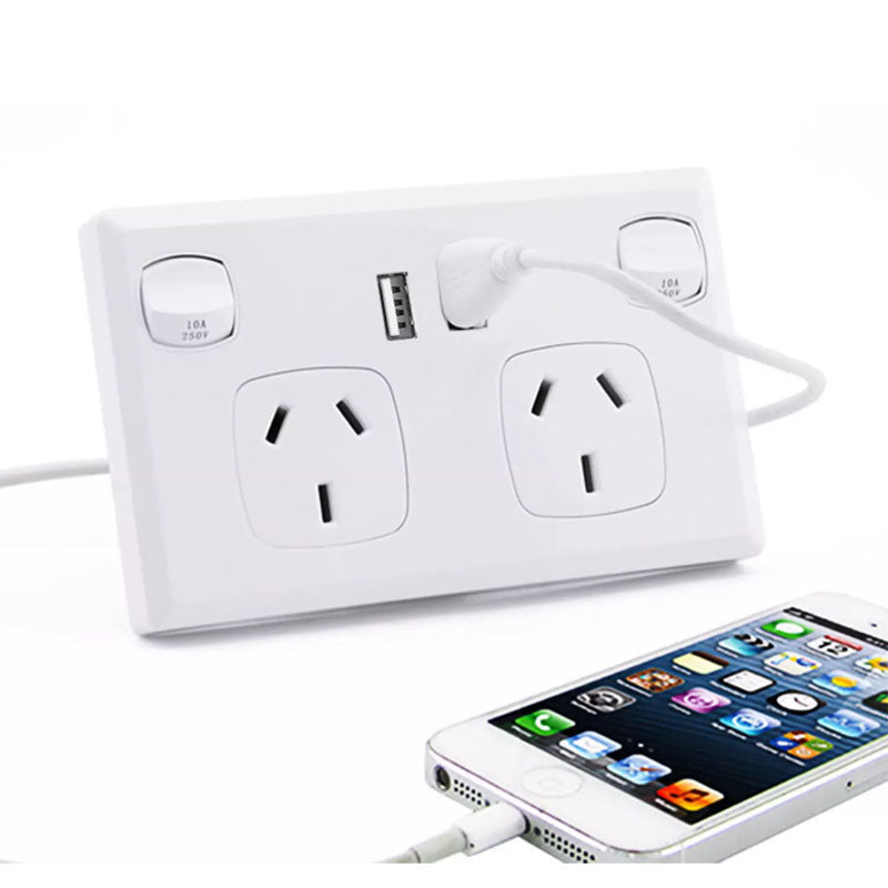 Double Power Point Wall Socket with USB