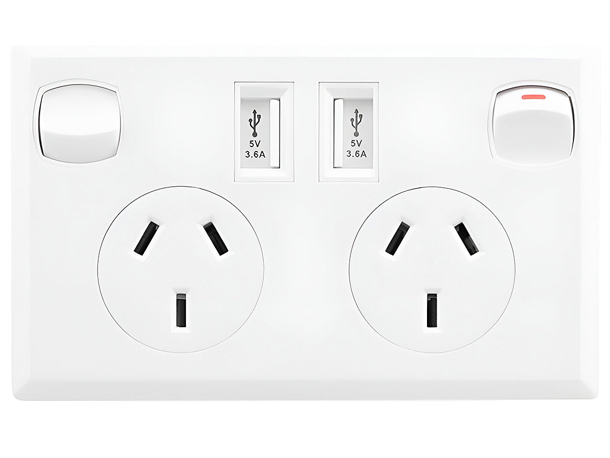 Double Power Point Wall Socket with USB