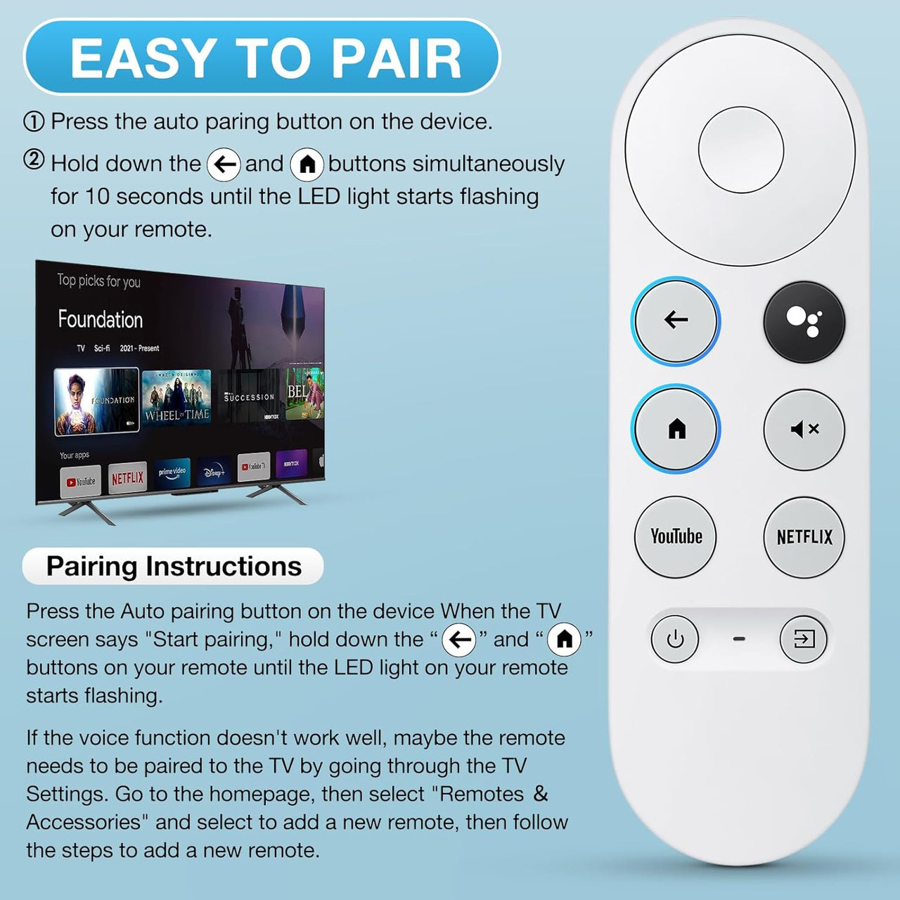 For Google Chromecast G9N9N GA01920-US GA01923-US GA01919-US TV Voice Bluetooth IR Remote Control