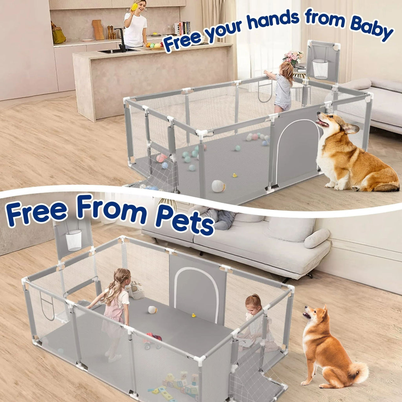 Portable Baby Playpen Fence Gate Wall Fence Barrier PlayPen