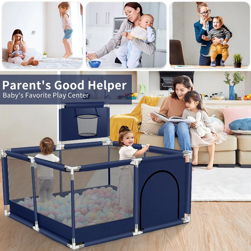 Portable Baby Playpen Fence Gate Wall Fence Barrier Play Gym Mat 125cm