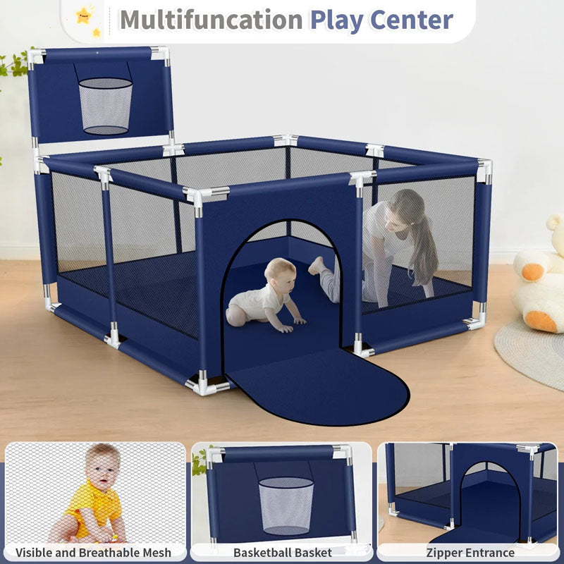 Portable Baby Playpen Fence Gate Wall Fence Barrier Play Gym Mat 125cm
