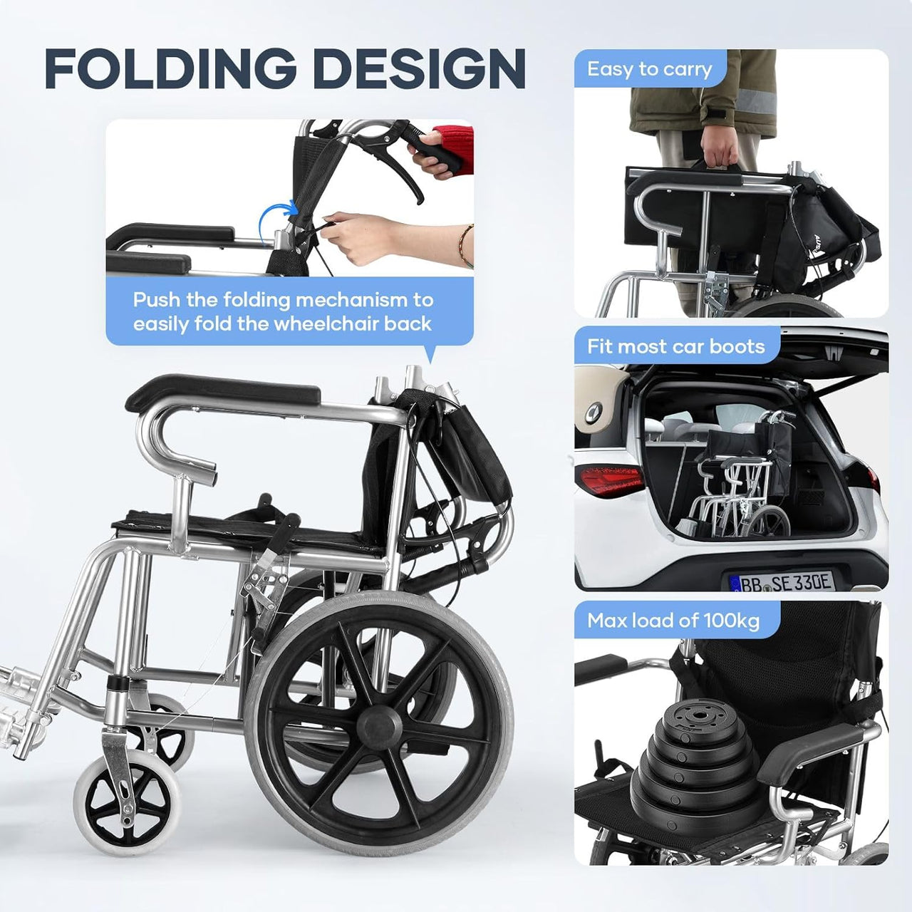 Folding Transit Wheelchair Lightweight