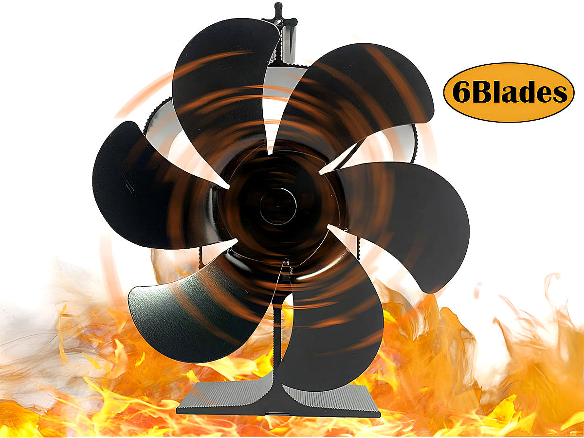 Stove fan blades spinning to circulate warm air