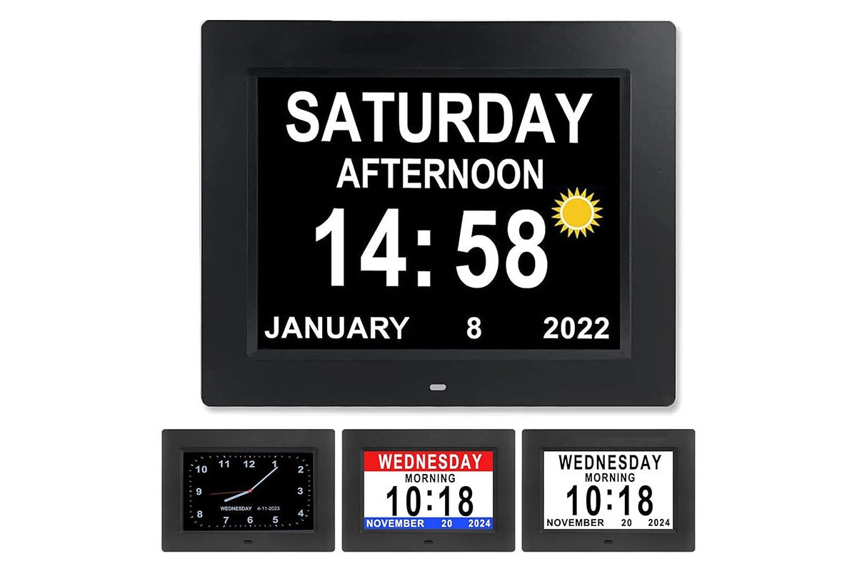 Dementia clock with 8 alarm options