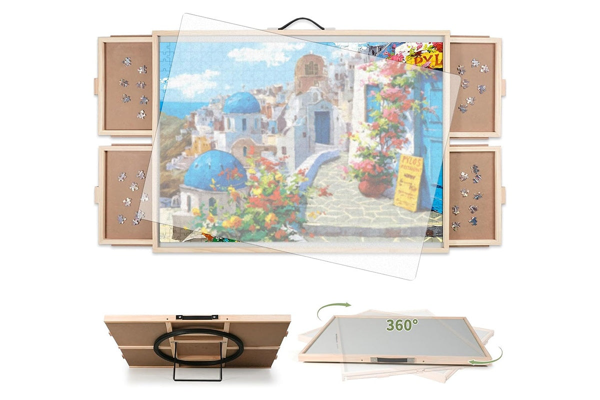 Jigsaw table drawers for puzzle piece sorting