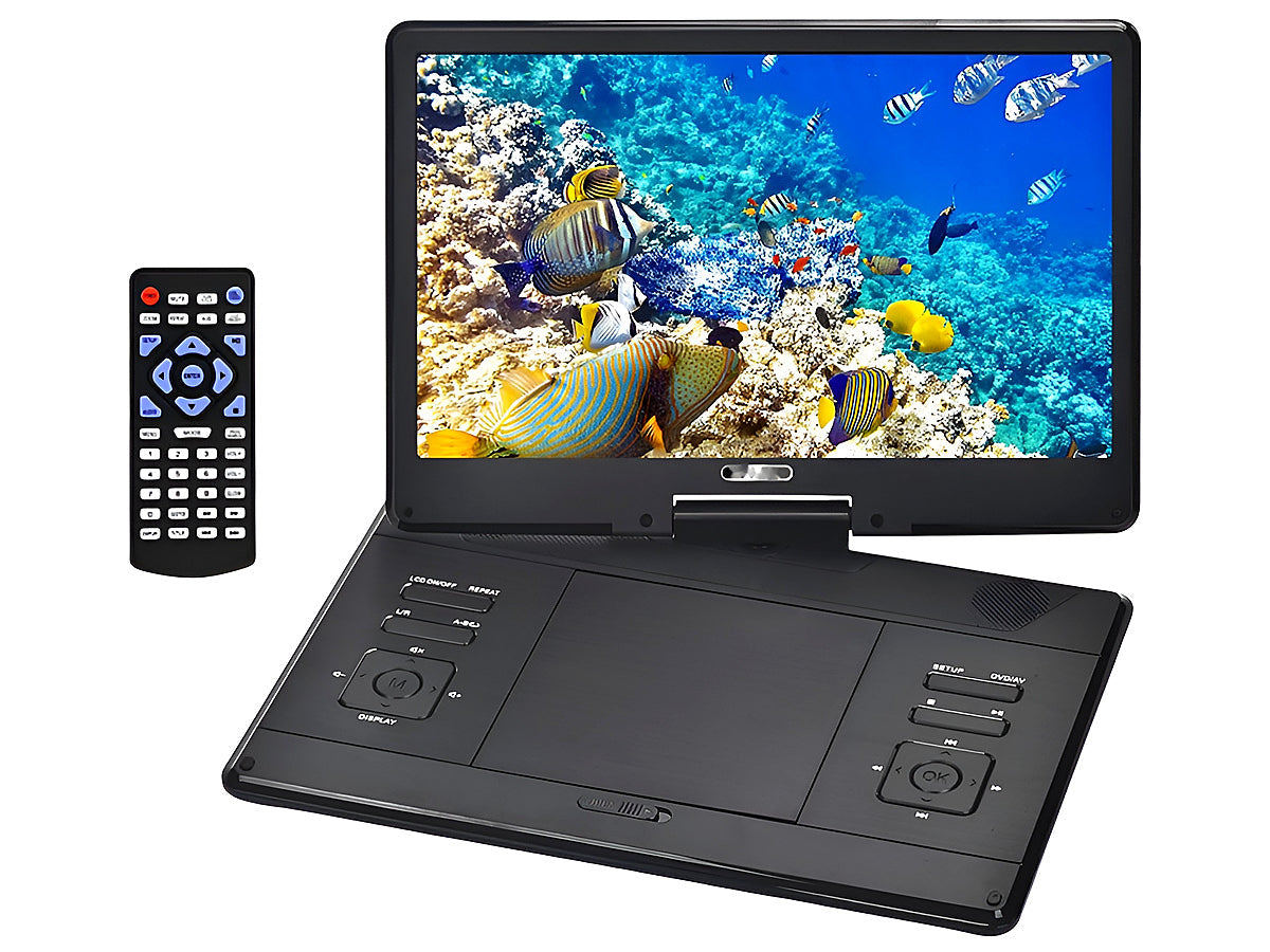 Swivel and flip display on portable DVD player