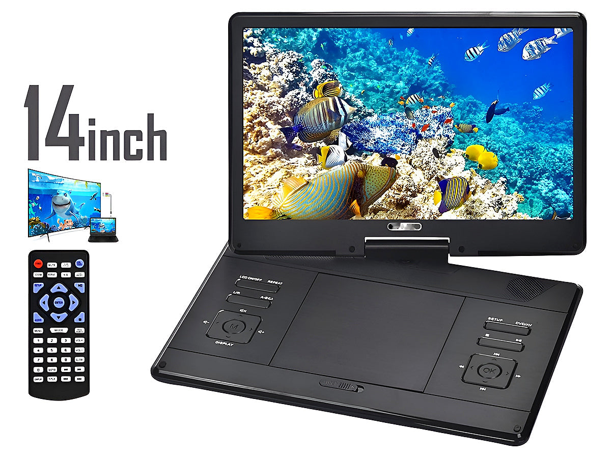 Portable DVD player showing built-in speakers