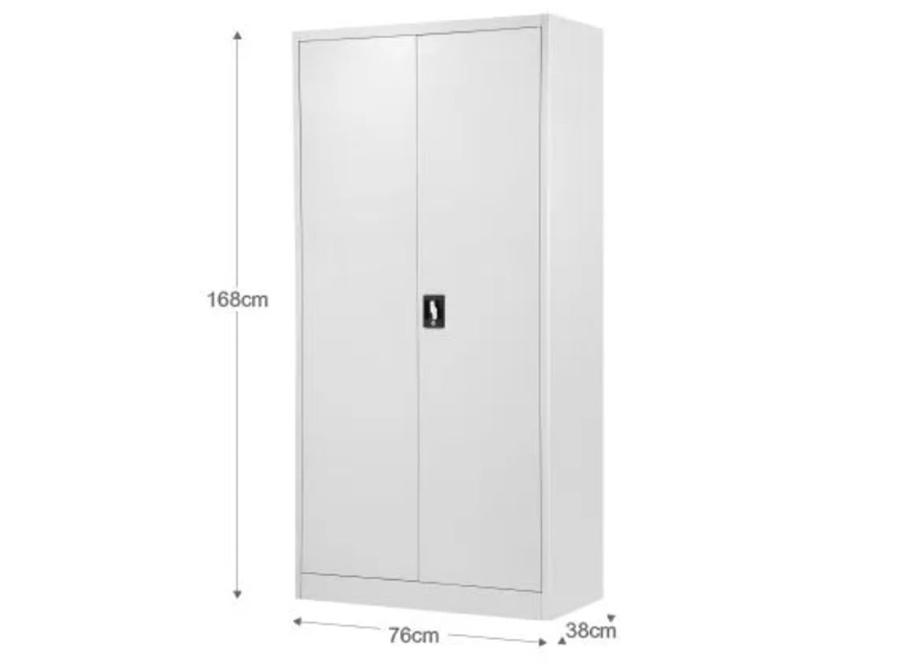 White powder-coated steel surface of filing cabinet