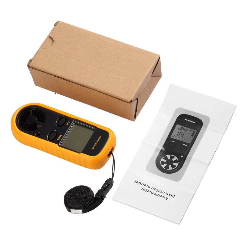 Digital anemometer in hand for outdoor wind measurement