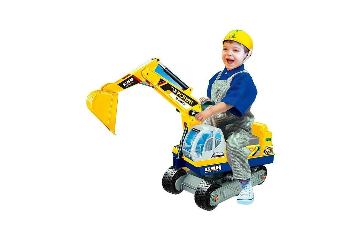 Side view of ride on digger with hard wheels
