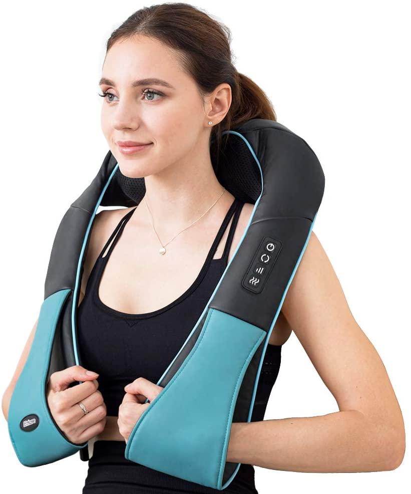 Blue PU leather cover on massager