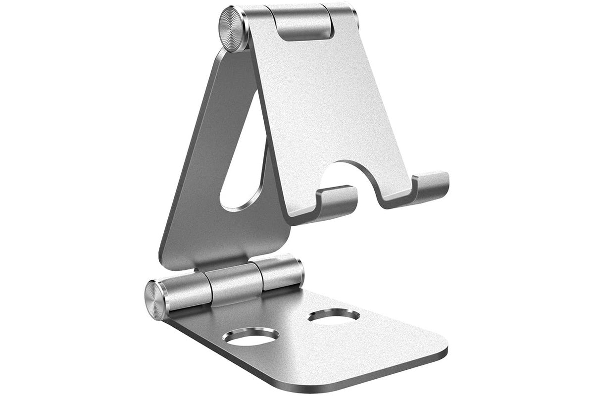 Foldable aluminum tablet stand silver sleek alloy aluminium body