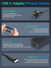Thumbnail for 65W Lenovo Laptop Charger Type C for Lenovo Yoga and ThinkPad Series Replacement USB C Lenovo Laptop Charger 65W