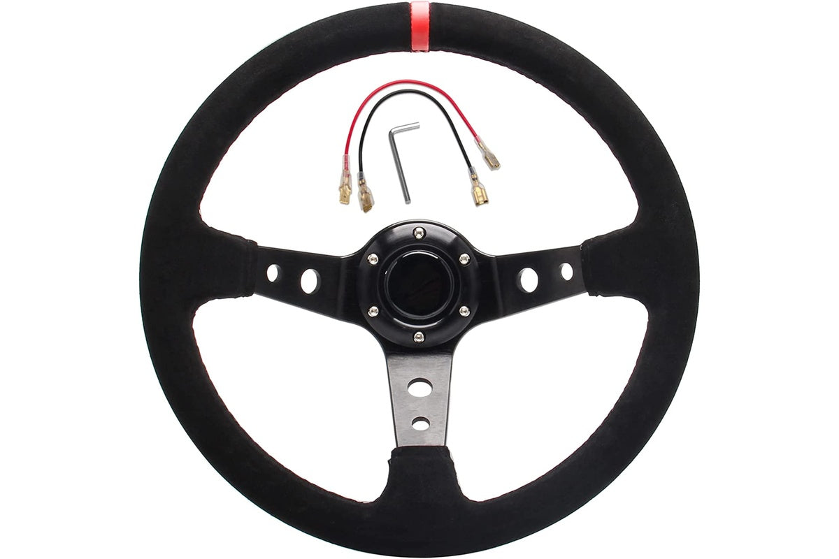 Steering wheel side view showing suede texture