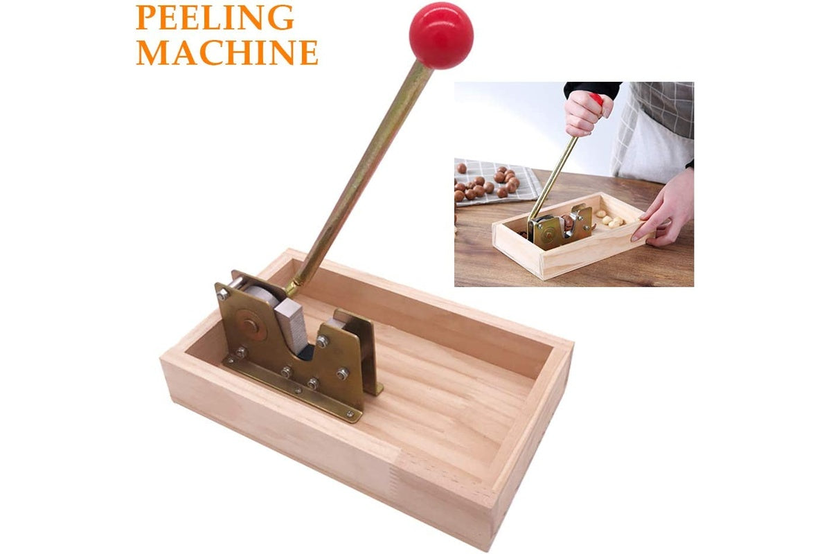 Macadamia opener showing metal handle close-up